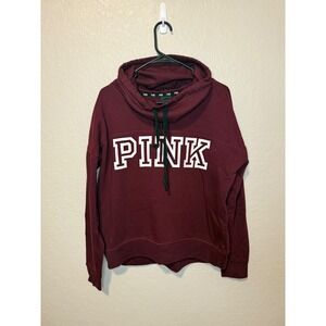 PINK Victoria's Secret Burgundy Cowl Neck Pullover Sweatshirt Love Casual